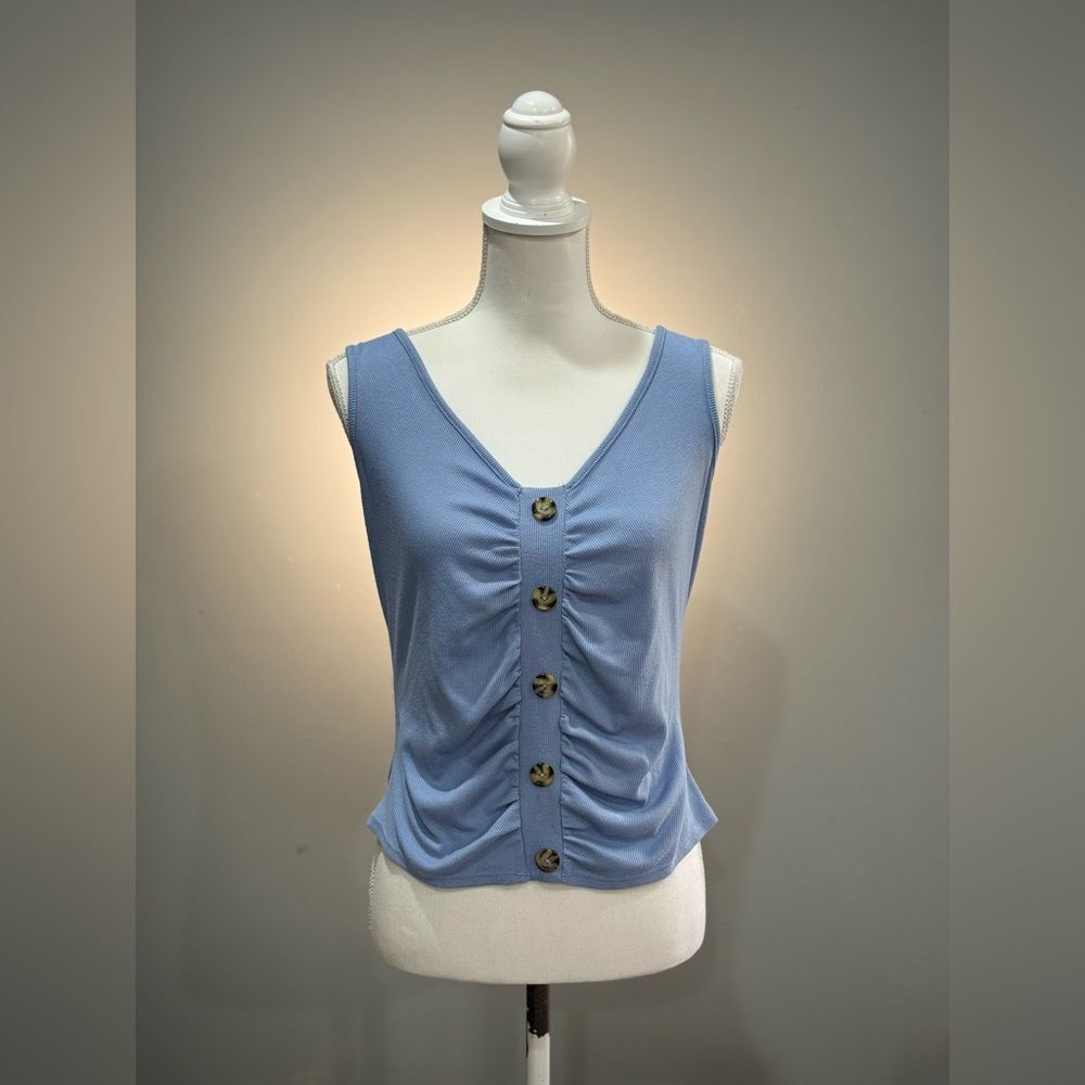 Blue Lush Ribbed Button Front Tank Size L EUC